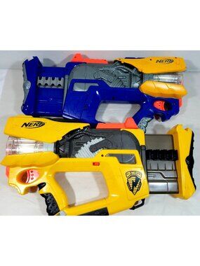 Nerf N-Strike Firefly Rev-8 lot of 2 guns Working Lights (No darts) Blue Yellow